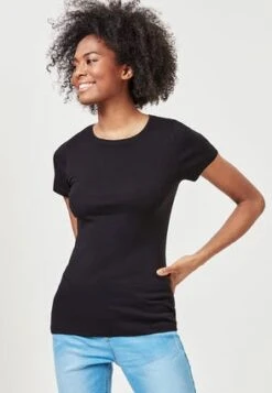 Womens Black Cotton Crew Neck T-Shirt