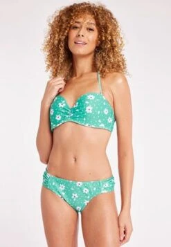 Womens Green Floral Ruched Bikini Bottoms