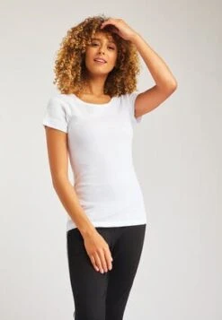 Womens White Cotton Crew Neck T-Shirt