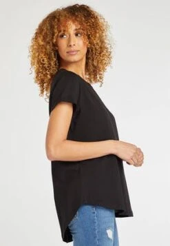 Womens Black Roll Sleeve T-Shirt -Fashion Women's Clothing Sales 155133pls 458fbb4444b6436