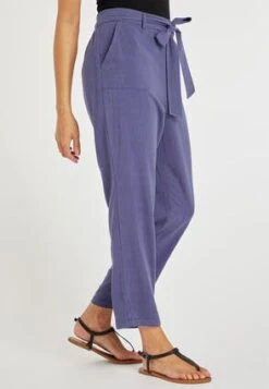 Womens Blue Linen Belted Tapered Trousers 3 Womens Blue Linen Belted Tapered Trousers -Fashion Women's Clothing Sales 155162pls 0fdc4de722d3604