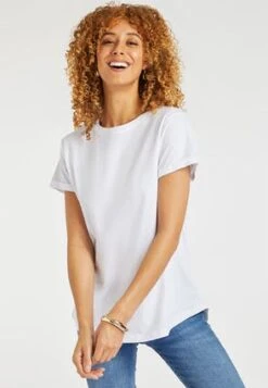 Womens White Roll Sleeve T-Shirt