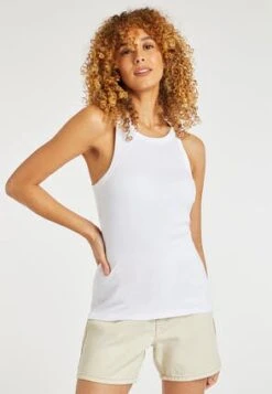 Womens White Ribbed Racer Back Vest