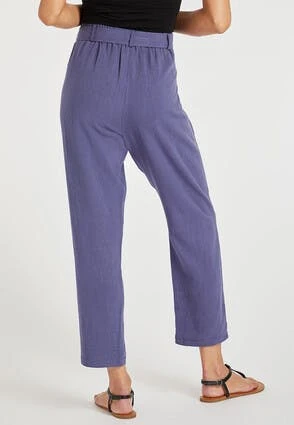 Womens Blue Linen Belted Tapered Trousers Womens Blue Linen Belted Tapered Trousers -Fashion Women's Clothing Sales 155310pls 00c431325f4108e
