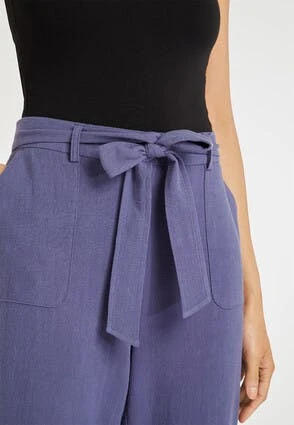 Womens Blue Linen Belted Tapered Trousers Womens Blue Linen Belted Tapered Trousers -Fashion Women's Clothing Sales 155505pls 0f023a6fe208fd8