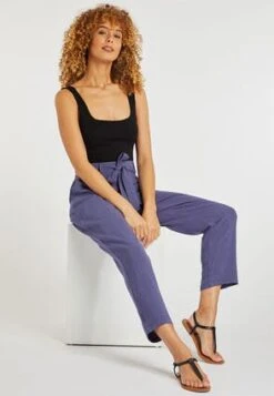 Womens Blue Linen Belted Tapered Trousers 6 Womens Blue Linen Belted Tapered Trousers -Fashion Women's Clothing Sales 155695pls 40fb1fd01f34517