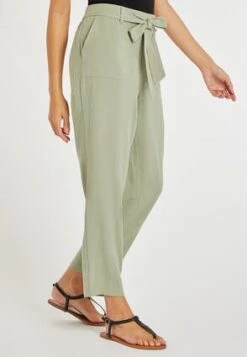 Womens Sage Linen Belted Tapered Trousers -Fashion Women's Clothing Sales 155868pls 02f76bb276bd564