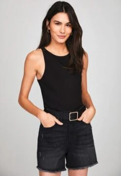 Womens Black Distressed Denim Shorts