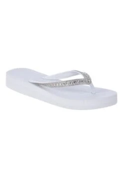 Womens White Embellished Flip Flops