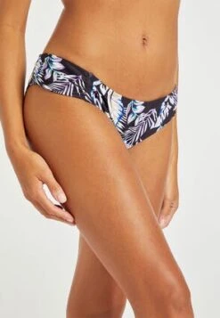 Womens Black Tropical Ruched Bikini Bottoms