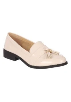Womens Cream Patent Loafers