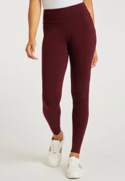 Womens Burgundy Wide Waistband Leggings