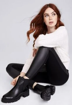 Womens Black PU Fronted Leggings