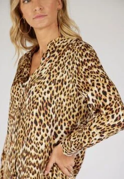 Womens Tan Animal Print Satin Shirt -Fashion Women's Clothing Sales 177676pls 86c3c87f00ad524