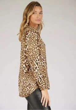 Womens Tan Animal Print Satin Shirt -Fashion Women's Clothing Sales 177752pls 038a727b4fe8ec1
