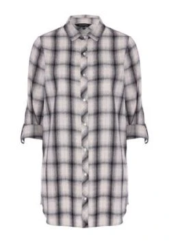 Womens Black And White Longline Check Shirt