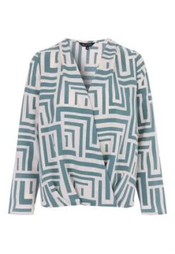 Womens Green And White Geometric Print Top