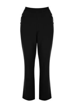 Womens Black Buttoned Straight Leg Trousers