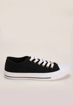 Womens Black Lace Up Casual Trainers