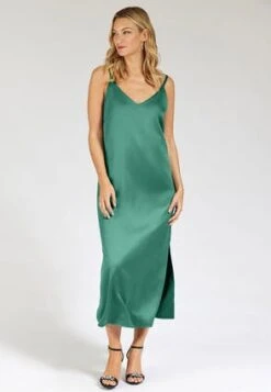 Womens Green Slip Midi Dress