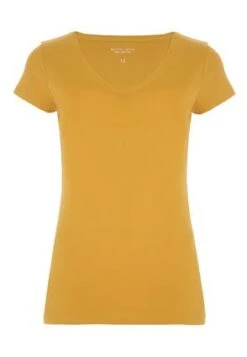 Womens Mustard Pure Cotton V Neck T-shirt -Fashion Women's Clothing Sales 179098pls 2f98325937e81ae