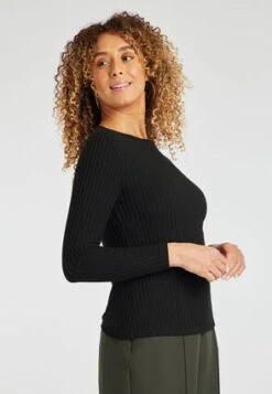 Womens Black Ribbed Boat Neck Top -Fashion Women's Clothing Sales 179336pls 0d51d4766364be9