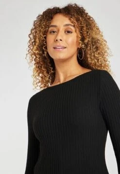 Womens Black Ribbed Boat Neck Top -Fashion Women's Clothing Sales 179366pls c23f6945913b02f