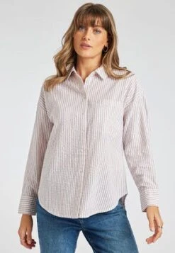 Womens Camel Stripe Textured Shirt