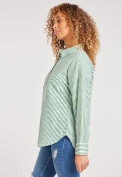Womens Green Stripe Textured Shirt -Fashion Women's Clothing Sales 179713pls c7a45b96265fa1f