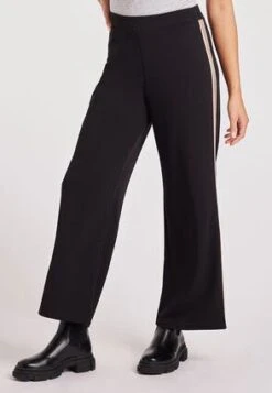 Womens Black Striped Wide Leg Trousers
