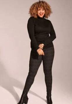 Womens Black Check Slim Leg Trousers