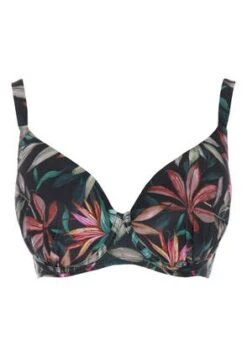 Womens E-F Khaki Floral Plunge Bikini Top