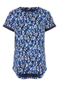 Womens Blue Leopard Cotton Roll T-shirt -Fashion Women's Clothing Sales 181447pls a24423b5e9cbad7