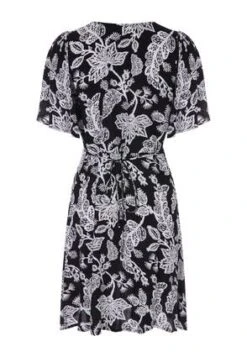 Womens Black Leaf Print Short Sleeve Dress -Fashion Women's Clothing Sales 181459pls 8f611b5fe141637
