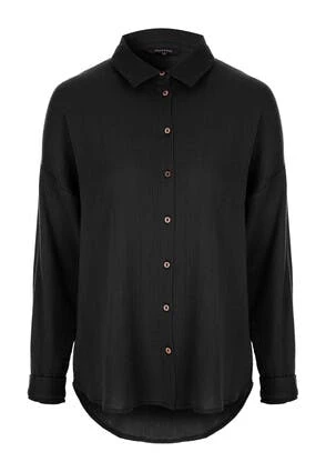 Womens Black Crinkle Cotton Shirt Womens Black Crinkle Cotton Shirt -Fashion Women's Clothing Sales 181497pls 115473874a42b3e