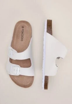 Womens White Buckle Footbed Sliders -Fashion Women's Clothing Sales 181539pls 0728cf5ee4aba19