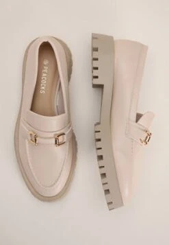 Womens Cream Gold Buckle Chunky Loafers -Fashion Women's Clothing Sales 181576pls 671439605f3d9e2
