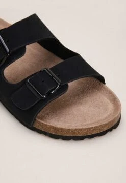 Womens Black Buckle Footbed Sliders -Fashion Women's Clothing Sales 181584pls e67872c3c671aec