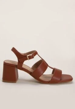 Womens Tan Gladiator Block Heel Sandals