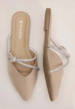 Womens Cream Backless Embellished Ballet Pumps -Fashion Women's Clothing Sales 181593pls d71c8f72ef794f6