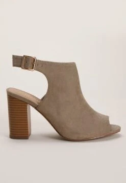 Womens Taupe Open Toe Block Heel Boot