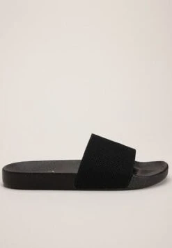 Womens Black Woven Sliders