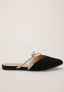 Womens Black Backless Embellished Ballet Pumps