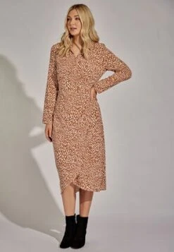 Womens Brown Animal Print Midi Shirt Dress -Fashion Women's Clothing Sales 182028pls 5cc2491ec41ca9f