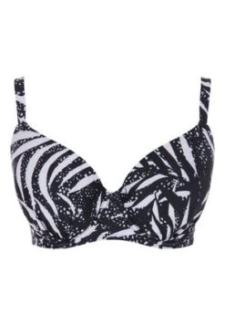 Womens E-F Black Tropical Print Bikini Top