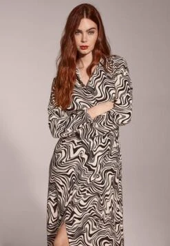 Womens Green And Black Abstract Midi Shirt Dress