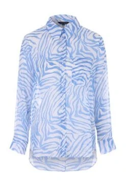Womens Blue Zebra Print Chiffon Shirt