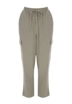 Womens Khaki Linen Blend Cargo Trousers -Fashion Women's Clothing Sales 183104pls d9a3b3366c61154