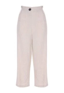 Womens Cream Linen Blend Paper Bag Cropped Trousers -Fashion Women's Clothing Sales 183137pls fc1b0099ffb0a45