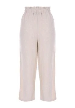 Womens Cream Linen Blend Paper Bag Cropped Trousers -Fashion Women's Clothing Sales 183167pls bcc73441861bae9